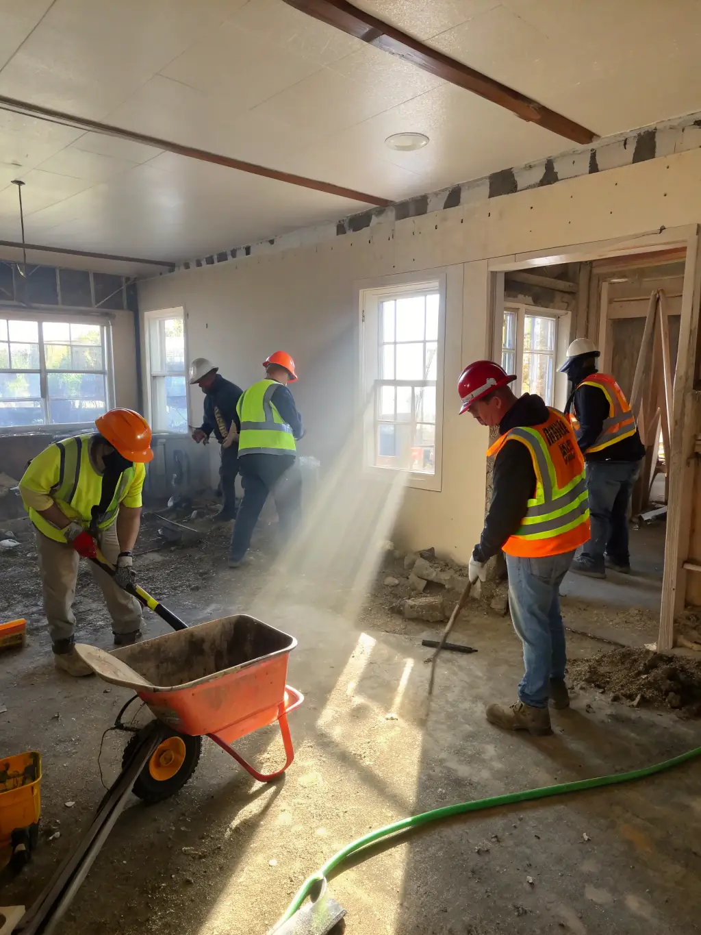 An image of a construction crew working on a property rehab project, showing the team's expertise and attention to detail in transforming older properties.