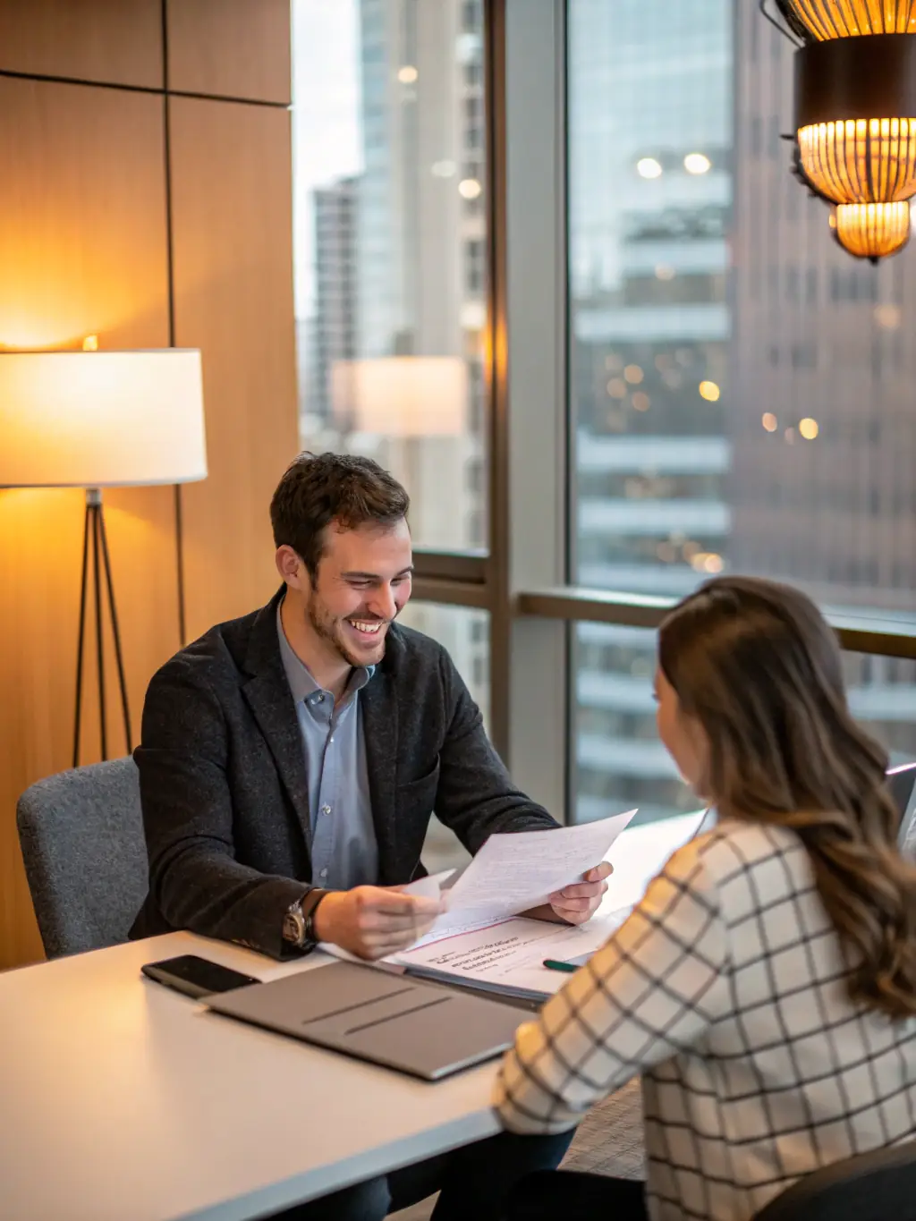 A photo of Circle One Property Management's team assisting a client with leasing paperwork, showcasing their expertise and customer service.